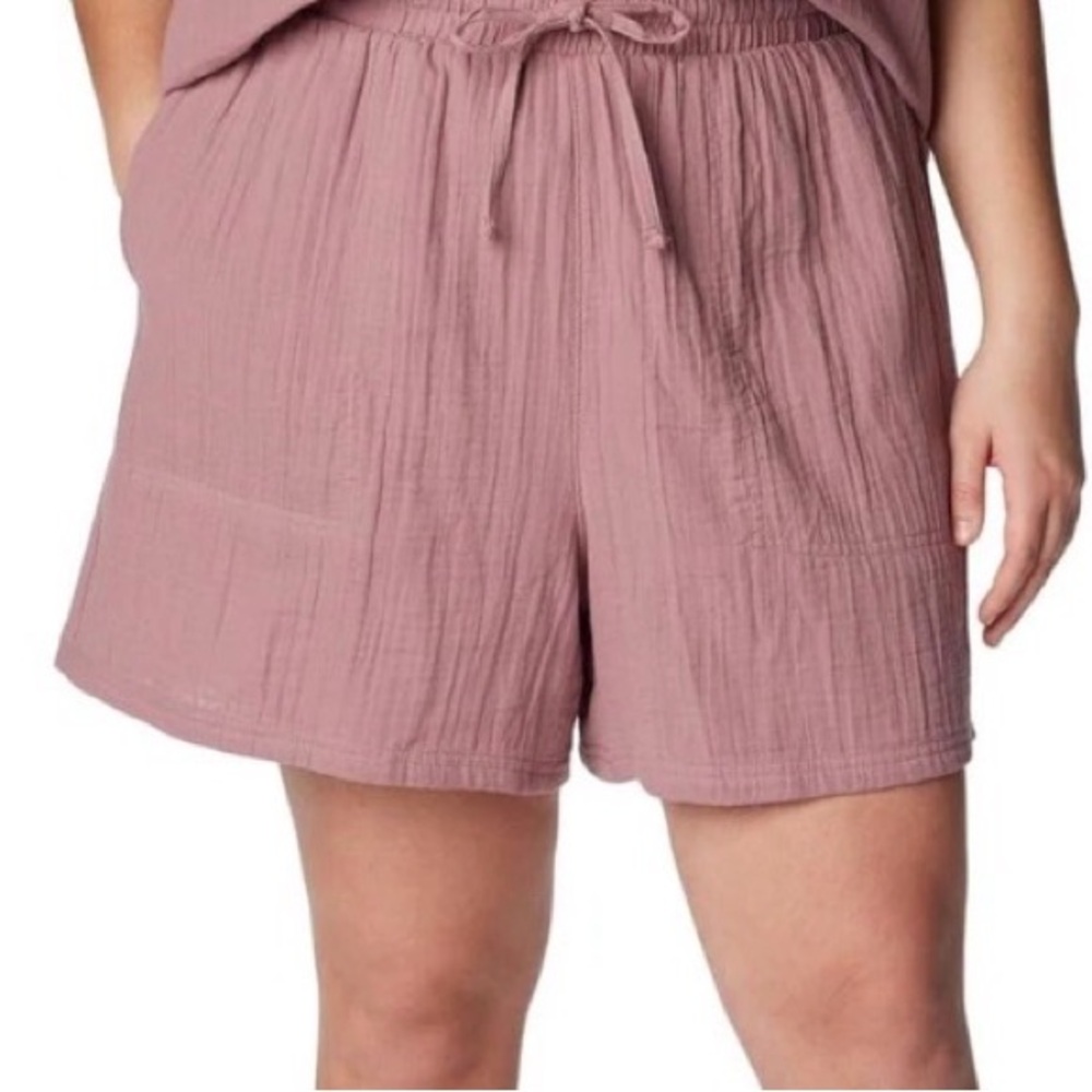 Columbia Holly Hideaway Breezy Shorts Womens 2X Pink Cotton Gauze Drawstring NWT